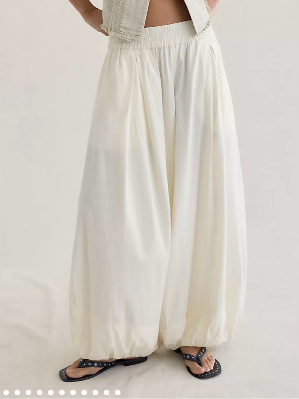 Free People Cream Elastic-Waist Balloon Wide-Leg Pants